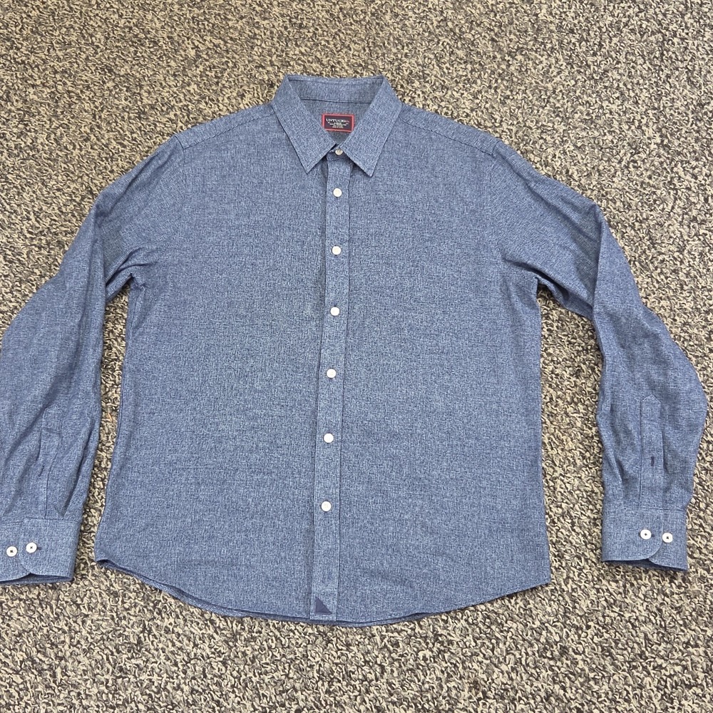 UNTUCKit Veneto Shirt Mens Large Navy Slim Fit Wrinkle Free Long Sleeve 40250